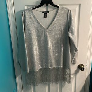 Ashley Stewart Silver fringed tunic top